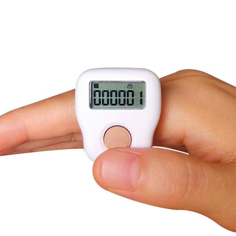 Arvakr عداد أصابع أرفكر القابل لإعادة الشحن 6 قنوات عداد تسبيح رقمي صامت مع LED للصلاة والحياكة والهدايا الرياضية باللون الأبيض - Image 1